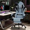Verdego Sedia da gaming con funzione massaggiante, poggiatesta e poggiapiedi, in poliestere traspirante, schienale regolabile 90-135°, altezza regolabile, blu chiaro