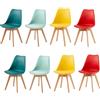 EGGREE Set di 8 Sedie da Sala da Pranzo con Gambe in Faggio Massiccio Cuscino in PU Sedie da Cucina Ufficio con Design Moderno e Scandinavo, 2 Giallo+2 Rosso+2 Verde Menta+2 Turchese