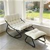 HavenGlide Sedia a dondolo per esterni, con sgabello, da giardino, con imbottitura, per soggiorno, comoda, grande, portata 150 kg, per giardino, terrazza, balcone (bianco)