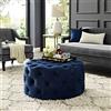 ZUWEPO Lussuoso Comodo Peluche Poggiapiedi Sgabello,Tavolino Mordern,Pouf Rotondo In Velluto Trapuntato,Estremità Del Letto Panca Per Soggiorno Camera Da Letto Ospitante-Navy 60x60x40cm(24x24x16inch)