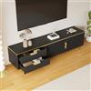Sweiko Mobile TV, mobile basso con texture intagliata, mobile con maniglie e gambe dorate, mobile da soggiorno con texture marmo (nero, 175 x 40 x 45 cm)