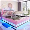 VIVCA Letto imbottito Smart 180 x 200 cm, illuminazione a LED, vano porta USB e idraulico, rivestimento in velluto morbido telaio in metallo rosa