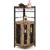 GYMAX Armadietto per Vini ad Angolo in Stile Industriale con Ripiano Regolabile e Porta a Rete, Porta Bicchiere da Vino su Gambe per Bar, Cucina, Soggiorno (Grigio Quercia)