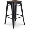 Kosmi - Sgabello da Bar in Metallo Nero Opaco e Seduta in Legno Scuro, Sgabello in Metallo e Legno Altezza 66cm