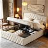 WOBOPCG Letto imbottito 160 x 200, letto matrimoniale 160 x 200 cm, con cassapanca e rete a doghe, letto con cuscino idraulico laterale, struttura per letto con testiera (bianco crema, flanella 1, 160 x 200