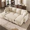 Bladez Divano letto a forma di U in ciniglia con funzione sonno e 2 chaise longue, estensibile con porta di ricarica USB e tipo C, moderno divano letto con cuscino per soggiorno (beige