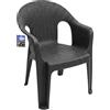 Sicignano Casalinghi Ingrosso Casalinghi Sicignano Casalinghi Poltrona Giorgia Effetto Rattan Nero, Set da 6 Sedie da Giardino con Braccioli in Polipropilene Riciclato, Poltroncine Impilabili per Esterno e Interno, Portata 120kg