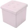 cecaro group Pouf Cubo Contenitore in Ecopelle 38x38 cm - Seduta Imbottita con Baule Salvaspazio - Trapuntato con Bottoni - Vari Colori (Panna)