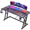 Klyvvo Scrivania Gaming LED 140x60cm, Tavolo Computer con Banda RGB, Tavolo Gaming Ergonomica, Gamer con Superficie in Fibra Carbonio, Scrivania per Computer con Porta Tazza e Gancio per Cuffie, Nero
