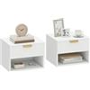 HOMCOM Set di 2 Comodini Camera da Letto Sospesi con Pannelli Scanalati, Coppia di Comodini Moderni con Cassetto e Ripiano, 40x34x29 cm, Bianco
