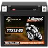 MOUDENSKAY Batteria al litio per moto 12V Batteria litio moto Powersports con BMS, batteria per motocicli LiFePO4(YTX12-BS 400~450CCA 12.8V 5Ah) per motocicli, ATV, UTV,moto d'acqua, ecc.