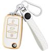 OFF WE GO Custodia Chiave Cover Guscio Chiavi per VW Golf 4 5 6 Polo Passat Tiguan Touran T5 Caddy Skoda Octavia Seat Leon Ibiza Coprichiave Macchina Copri Chiavi Telecomando Portachiavi, Oro Bianco
