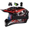 HelmYezett Casco Motocross Set Per Bambini E Adulti, Endurance Race ATV ATV Casco, Casco Di Sicurezza Stereo Traspirante Include Occhiali Guanti Maschera(Red,S(52-53CM))