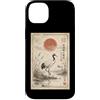Japanese Crane Red Sun Woodblock Traditi Custodia per iPhone 14 Plus Vintage Manciuria Gru Sole Rosso Giapponese Woodblock Art
