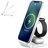 YOOUS Caricatore wireless pieghevole 3 in 1, ricarica wireless veloce, ricarica induttiva, compatibile con iPhone 12 13 11 Pro Max/X/XS/XR/8 Plus Apple Watch 7 SE 6 5 4 AirPods 3/Pro/2Qi, bianco A