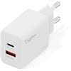 DIGITUS Caricabatterie USB-C - USB-C e USB-A - 2 porte - fino a 20 W - Caricabatterie rapido - Adatto per cellulari, tablet, smartwatch e cuffie Bluetooth - Bianco