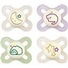 MAM Skin Soft Silicone Ciuccio START NIGHT luminoso, specifico per neonati prematuri e neonati extra piccoli 0-2 Mo, confezione da 4, con 2 scatole per sterilizzazione e trasporto