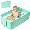 AUYAO Vasca da Bagno Portatile per Bambino, Vaschetta Bagnetto Neonato Pieghevole, Vasca per Neonato Pieghevole con Tappetino Antiscivolo e Foro di Scaric, 75 * 48 * 30CM, Adatta da 0 a 8 Anni