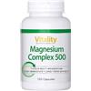 Vitality Nutritionals Magnesio 500 Complesso di 7 diversi composti di magnesio citrato, glicinato, taurato, gluconato, ossido, ascorbato, malato (120 capsule) Magnesio ad alto dosaggio Vitality Nutritionals