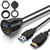 OBVIS Cavo di prolunga USB 3.0 e HDMI per montaggio su cruscotto auto, barca, moto (1,8 m)