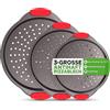 NutriChef Set 3 Teglie Pizza Antiaderenti 24 cm, 28 cm e 33 cm con Manici in Silicone