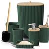 Clara Clark Set da bagno - Set di accessori da bagno verde cacciatore, set di 6 accessori da bagno, set da bagno con scopino, bidone della spazzatura e dispenser di sapone