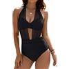 Generic Costume da Bagno Bikini a Vita Alta 2 Pezzi da Donna, Contenitivo, Sexy, con Allacciatura al Collo, in Rete, SGAMBATO, per la Spiaggia (Black,M)