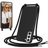 Jrkvniv Cover per Samsung Galaxy S21 5G con Cordino, Morbido TPU Silicone Case con Laccio Tracolla, Regolabile e Rimovibile, Antiurto AntiGraffio Case per Samsung Galaxy S21 5G, Nero