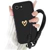 Kueqeay Cover con Cordino per iPhone 17e/iPhone 16e 6,1'', Silicone Morbido Custodia Aesthetic Summer Mädchen Modello Amore 3D Disegni Collana Universale Protezione Fotocamera Protettiva Case, Nero