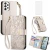 Asuwish Custodia a portafoglio per Samsung Galaxy A52/A52S 5G, con pellicola proteggi schermo in vetro temperato e scomparto per carte di credito, con cerniera, cinturino da polso ibrido A 52 S 4G G5