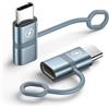 BLITEZZ Adattatore Lightning USB C 2Pezzi, Adattatore iPhone Tipo C Ricarica Veloce Con Cavo in Silicone Anti-Smarrimento per iPhone 16/15,Galaxy S24/S23,MacBook Pro/Air,iPad, Pixel,non per Audio/OTG