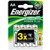 Energizer 638622 Power Plus Batteria Ricaricabile, AA, 4 Pezzi, 2000 mAh, Argento