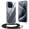 Xiltlly Cover con Cordino per iPhone 15 Pro, Custodia Trasparente Silicone con Collana Tracolla per iPhone 15Pro, Case Tracolla Antiurto AntiGraffio, Nero