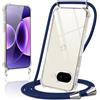 Kilbnom Cover per Google Pixel 9a 5G con Cordino, Trasparente Custodia con Laccio Tracolla Cellulare Girocollo Collana Corda Catena Cinghia, Ultra Morbido Silicone TPU Antiurto Case, Blu scuro