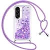 Vauki Cover per Samsung Galaxy A36 con Cordino, Trasparente Glitter Liquido Antiurto Brillantini Tracolla Custodia, Antiurto Antigraffio Silicone Bumper Laccio Protettivo Case, Viola