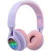 Riwbox Cuffie per bambini, WT-7S Le cuffie Bluetooth wireless per bambini con microfono per iPhone/iPad/Kindle/laptop/PC/TV (viola&verde)