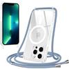 Jrkvniv Magnetica Trasparente Cover per iPhone 13 Pro con Cordino, Compatibile con Magsafe, Ultra Sottile Silicone TPU Antiurto Custodia con Collana Laccio rimovibile per iPhone 13 Pro, Blu