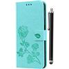 TANYO Custodia Adatto per Samsung Galaxy A40, Retro Rose Modello Stampata Guscio di Protezione del Portafoglio di Vibrazione della Copertura Completa di Moda, Green + 1 Stilo