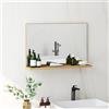 kleankin Specchio Bagno da Parete con Mensola 60x12x40 cm Color Legno