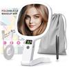 Robofun Specchio da trucco con illuminazione e display a LED per tempo - Livello della batteria - Luminosità, specchio cosmetico portatile con illuminazione, specchio ingranditore 1X/10X con