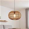 Licht-Erlebnisse Lampadario in bambù intrecciato Moderno Metallo Tavolo da pranzo nero per sala da pranzo soggiorno E27 rotondo Ø40 cm accogliente abitabile Lampada a sospensione Boho Cesto