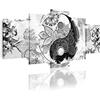 DekoArte 519 - Quadri moderni Stampa di Immagini Artistica Digitalizzata | Tela Decorativa Per Soggiorno o Stanza da letto | Stile Ying Yang Astrazioni Zen Colori Bianco Nero | 5 Pezzi 200 x 100cmXXL