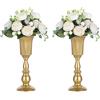 Nuptio 2 Pezzi Vaso per Tromba in Metallo Fiorito, Elegante Vaso da Centrotavola per la Decorazione della Festa Nuziale, Composizione Floreale Artificiale Alta 31.9cm per Cerimonia di Anniversario