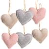 Logbuch-Verlag Cuori decorativi da appendere, set di 6: cuori in stoffa da appendere, decorazioni cuore per matrimonio, estate, battesimo, decorazioni per rami, cuori in stoffa, rosa, beige e grigio, 5 x 6 cm