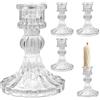 Uryxery 4 portacandele in vetro, portacandele trasparenti con asta a coste, stile e lusso, per decorazioni domestiche, matrimoni e regali, 7,8 x 7,8 x 10,3 cm