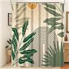 Xiaoterna Boho Beige Tenda da doccia Astratto Colori neutri Foglie verdi Linee ad arco Sole Impermeabile Tende da bagno Estetica minimalista Geometrico Lavabile Decorazione per la casa 180x180cm