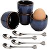 XRVRILE 4 Pezzi Portauovo in Ceramica con Cucchiaio a Forma di Cuore, 20 ml Portauovo in Porcellana Colore Blu Vintage Sfumato, Set per La Colazione per Uova di Tutte Le Dimensioni