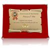 ATS Incisione Targhe & Timbri Targa Nozze d'Oro 50° Anniversario di Matrimonio con Astuccio in Velluto - Targa Ricordo a Forma di Pergamena - Idea Regalo per Genitori, Nonni e Coppie (Fedi Rosse)
