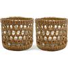 KiaoTime Portacandele in rattan naturale, decorativo rustico, vintage, per tavolo da pranzo e cucina, vassoio da portata, confezione da 2