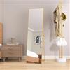 Henunem Specchio da parete 140 x 40 cm, robusto e moderno, grande specchio da parete in piedi o da appendere, telaio in lega di alluminio, vetro temperato, per camera da letto, soggiorno (oro)
